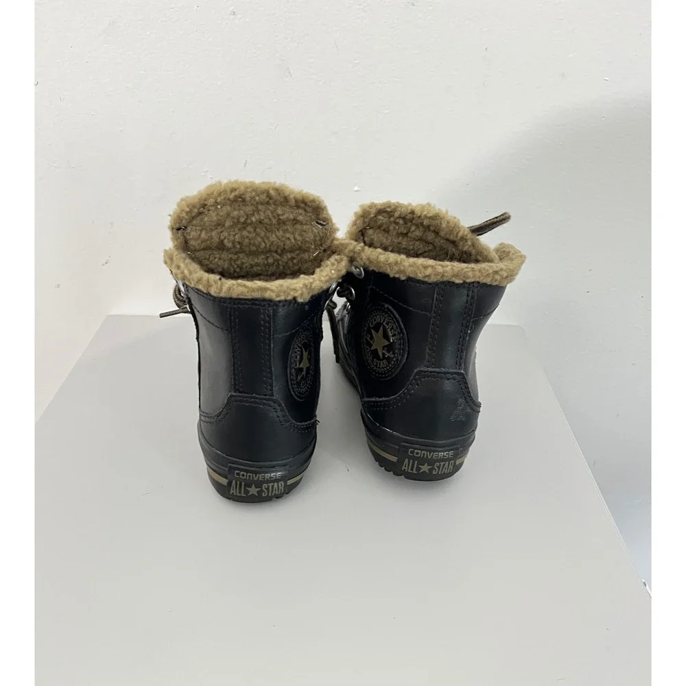 Converse Chuck Taylor All Star Boots Kids Size 12 Black Leather Faux‎ Fur Lining
